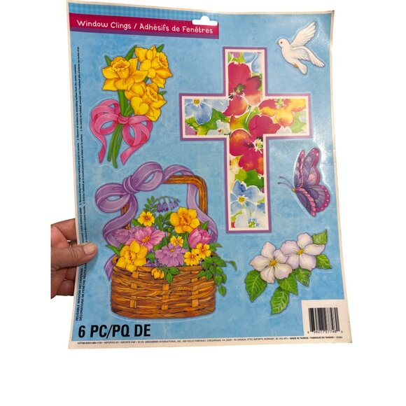 Easter & Spring-Themed Window Clings Set Of 5 Sheets Cross & Floral Designs Reus - Picture 5 of 6
